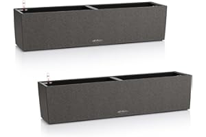 Lechuza Set of 2 BALCONERA Stone 80 Self Watering Planter Plastic Indoor and Outdoor Flower Plant Pot and Window Box with Drainage Hole H19 L79 W19 cm Graphite Black