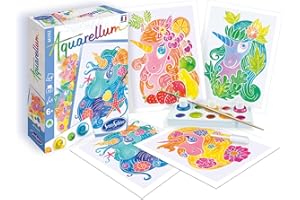 Sentosphère – Aquarellum Mini - Licornes 4 planches - Kit peinture - Peinture Aquarellum Magique - Enfants - 4 tableaux sertis 12 x 16 cm - Fabriqué en France - 6006