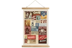 XIAOAIKA Poster Thématique Café Rétro - Affiche Décorative pour Amateurs de Café avec Cadre en Bois, Art Mural Parfait pour Cuisine et Café, 30 x 40 cm