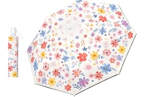 DECALSWEET Regenschirm Kinder Mädchen mit Niedlichem Muster, Kinderschirm Reflektierend mit Schirmhülle & Auf-Zu-Automatik, Taschenschirm Winddicht Sturmfest für Jungen Leicht zu Transportieren-Blumen Pflanzen