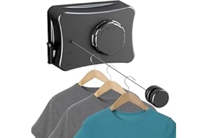 AIVORO Corde à Linge Rétractable 5.1M: Fil a Linge Extérieur Retractable - Fil a Linge Retractable Murale en Acier Inoxydable, Poinçon Et Support Mural pour Intérieur Et Extérieur - Noir