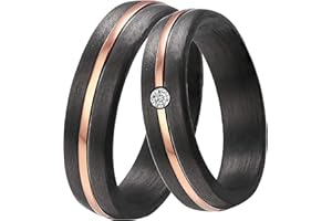 DOOSTI Damen Herren Ring Carbon Schwarz mit Edelstahl Einlage Rosegold mit Zirkonia als Partnerring Ehering Freundschaftsring