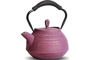 MILVBUSISS Petite théière en fonte - 650 ml - Convient pour la cuisinière - Avec passoire pour thé et café en vrac - Théière japonaise avec revêtement intérieur émaillé - Poignée en silicone - Rose -