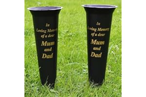 WIDDLE GIFTS LTD Set of 2 Black In Loving Memory MUM & DAD Spiked Memorial Grave Flower Vases Graveside Memorial with flower holder inserts