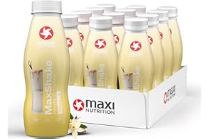 ‎MAXINUTRITION MaxiNutrition MaxShake Protein Milchshake Vanille, 12x 330ml, cremiger Eiweiß-Shake für unterwegs, 25g Protein, low fat & low carb, laktosefrei, ohne künstliche Aromen, Made in Germany