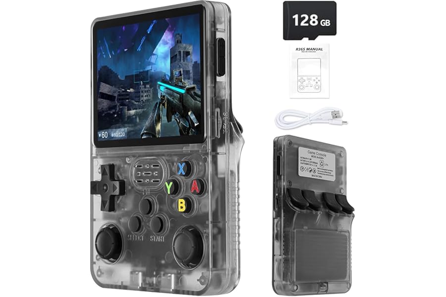 R36S Retro Handheld Game Console with 3.5" IPS Display, 64/128GB and 21,000+ Classic Games, Open Source Linux System, Screen Portable Pocket Video Player (Black-128G)