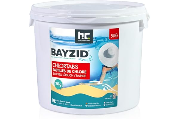 Höfer Chemie 1 x 5 kg Pastilles de Chlore pour Piscine 20 g, Hautement Efficaces, Rapidement solubles avec Une teneur en Chlore Actif de 56%, pH Neutre, sans Calcaire, Désinfection Puissante
