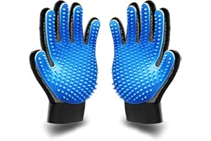NEO10TEN Pet Grooming Glove/Pet Brush Glove Hair Removal Mess-free Grooming with 260 TipsDog, Cats, Rabbits & Horses with Long/Short/Curly Hair (Pair Blue)