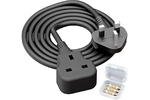 Rness Extension Cord 3m(9.48Ft) UK 13A 3Pin Fused Plug,1 Way Extension Lead, male to female Extension Cable,Tough and Fireproof,Power Strip for Home/Kitchen/Workshop,Black