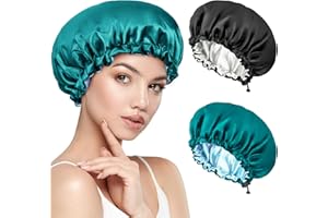 Kiiwah 2 Gorros de Satén para Dormir Pelo Rizado, Gorro de Satén Ajustable para Dormir, Gorro de Seda Doble Capa, Suave Cubierta de Cabeza Bonnet Seda para Mujeres y Chicas