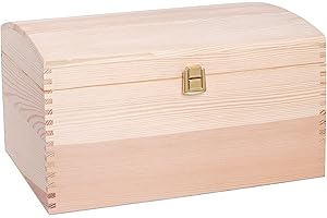 DECOCRAFT Unfinished Wood Box For Storage, Decoration, Organisation, Large Natural Wooden Craftsmanship, Rustic Home Decor, Keepsake, Chest 34 x 25 x 19 cm.