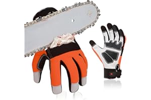 Vgo... Guanti per Motosega Protezione da Forestale a 12 Strati su Sinistra Guanti Antitaglio da Meccanico Lavoro Protettivi Imbottito con Dita Touchscreen, GA8912 (Taglia 9/L, arancio 1 paio)