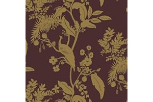 Fiula Gold Red Peel and Stick Wallpaper 44CMx3M Self Adhesive Wallpaper Bird Floral Vinyl Wrap Removable Leaf Contact Paper Waterproof Covering Paper for Cabinet Wall Living Room Bedroom Furniture