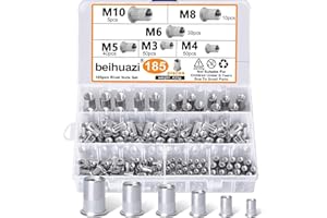 BEIHUAZI 185Pcs Rivetti filettati Inox 304 M3 M4 M5 M6 M8 M10 testa piatta inserti filettati Assortimento kit per decorazioni automobilistiche mobili industriali elettrici