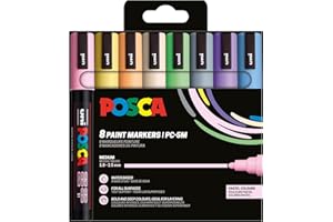 POSCA Mitsubishi Pencil - Pochette 8 Marqueurs PC5M - Pointe Moyenne - Peinture à Base d'Eau - Tout Support - Couleurs Pastel