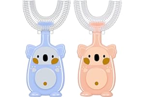 FiveMileBro Spazzolino da Denti a Forma di U per Bambini, Spazzolino Manuale per Pulizia a 360° (Rosa + Blu)