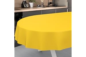 ANRO Oilcloth Tablecloth Washable Oilcloth Garden Tablecloth Outdoor Indoor Oval 160 x 140 cm Cut Edge Yellow