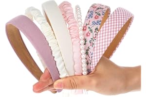 Yuanchu 7 stycken hårband flickor, hårband barnset med pärlor, tygpannband, olika modeller hårsmycken (vit