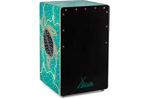 XDrum Design Series Cajon "Turtle" - Cajon design peint à la main avec tortues en Dot Art - Bass Port intégré - Corps en HPL (High Pressure Laminate) - Teppich de caisse claire fixé en permanence