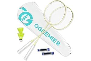 OGEENIER Badminton Rackets Set of 2, Lightweight Badminton Set for Backyards, Family Outdoor Games, Includes 2 Shuttlecocks, 2 Overgrips Replacemnet, 1 Carrying Bag