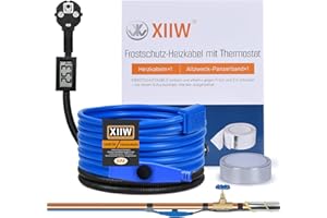 XIIW Câble chauffant antigel de 8M avec Thermostat et affichage de la Température, Cable Chauffant de 16 W/M 230V IP68 câble chauffant étanche pour tuyauterie, 8M