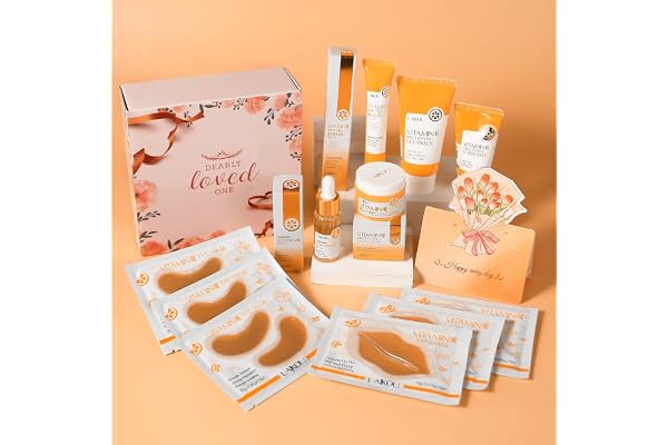 LAIKOU 11Pcs Skin Care Coréenne Kit Vitamine C, Soins pour le Visage Vit-C, avec Lait Nettoyant Visage Crème Yeux Essence Crème Masque Lèvres Masque Yeux Crème Solaire, pour Adolescentes et Femmes