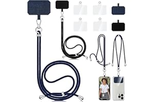 Aulese 2 uniwersalne łańcuszki na telefon komórkowy, uniseks, regulowany pasek do zawieszenia na telefonie, smycz na klucze z 4 podkładkami, kompatybilne ze wszystkimi smartfonami, etui na telefon