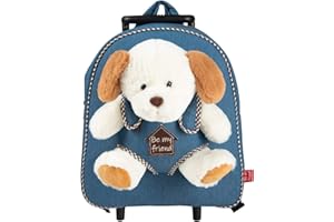 Plecak Maskotka Na Kółkach Dla Dzieci 3 4 5 Lat - Mały Tornister Dla Chłopczyka i Dziewczynki z Odpinaną Pluszową Oraz Odpinanymi Kółkami - Walizka Wózek Rozmiar 32x28x11 cm PERLETTI (Pies)