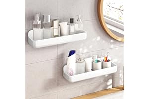 Diesisa 2PCS Shower Caddy, Self Adhesive Bathroom Shelf, Shower Shelf No Drilling, Wall Mounted Shower Organiser No Drilling, Acrylic Shower Rack Stick on for Bathroom Kitchen (Long-White)