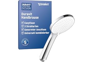 Duravit Universal pommeau de douche, pomme de douche avec 3 types de jets (Rain, Intense Rain, Soft Rain), Tête de douche ronde (Ø 110 mm), facile à nettoyer, chromé/blanc