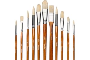 ‎FUUMUUI Borstenpinsel Set Malen, 11 Stück 100% Natur Chungking Reinborsten Künstlerpinsel mit Einer kostenlosen Tragebox | Ideales Pinsel Set für Ölmalerei,acrylfarben,Gouache | Gelb