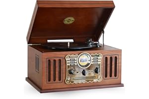 Steepletone Westminster 2018 Nostalgic DAB Radio 7 in 1 Music Centre: 3 Speed Record Player, CD Player, Cassette Player, USB/MP3 RECORDING, FM, Remote Control (Dark Wood (BLUETOOTH Version Package)