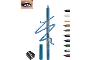LESTPOLA Crayon Gel Yeux Pailleté Bleu, Métallique Brillant Eye Liner Waterproof et Longue Tenue, Eyeliners Effet Tatouage avec Taille-Crayon, Anti-Salissures, Très Pigmenté Maquillage pour Party Cosplay-07