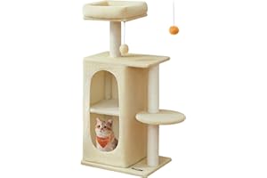Feandrea Árbol para Gatos con 2 Cuevas, Rascador, para Casas con Varios Gatos, Gatitos, Beige Arena PCT005Y01