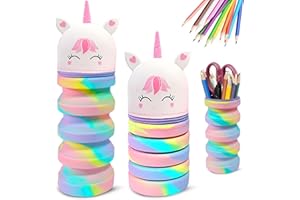 MPXEAVG Trousse Ecole 2 en 1 en Silicone Souple, Trousse Silicone Verticale, Panda Pochette de Stylo, Fermeture à Glissière, pour Fournitures Scolaires de Grande Capacité (Licorne Blanche)