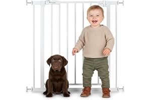 hauck Open N Stop 2, Bianco - Cancelletto per Bambini e Cani Senza Estensione - Larghezza Regolabile da 75 a 80 cm, Alto 77 cm, Apribile con una Mano in Entrambe Direzioni, Solo per Uso Interno