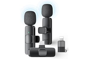 KUKIHO Wireless Lavalier Microphone for iPhone & Android, 2 Pack Mini Mic with Noise Cancellation, Clip-On Lapel Mic for Video, Vlog, YouTube, TikTok, Interview, Podcast, Plug & Play