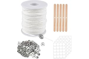 SALEEPENDENT 6100 cm Stoppini per Candele,set di stoppini per candele,per la produzione di candele fai da te,Tra cui 100 supporto in metallo,60 adesivi per il nucleo leggero,5 dispositivo fisso in legno