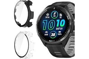 Vanrain Hülle für Garmin Forerunner 965, 2 Stück 360° Rundum PC Case mit Schutzglas Glas Bumper Vollständige Abdeckung Schutzhülle, Schutz Hülle Gehäuse Schwarz+Transparent