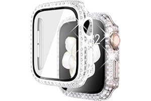Fullife 2 Pack Bling Screen Protector Compatible for Apple Watch 40mm iWatch Series 6/5/4/SE(2025-2020),Crystal Diamond Tempered Glass Protective Case Cover(Silver/Clear)