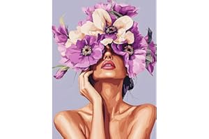 KEYIFA Femme Peinture par Numéros pour Adulte, Fleurs Kits de Peinture Canevas Débutants Aquarelle Numéro D'art, DIY Kit Creatif Adulte Paint by Numbers Kits, Décoration de Maison 30x40cm