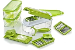 Genius Mandoline Nicer Dicer Smart 14en1 Multifunction Professionelle vert - Coupe-légumes avec Grilles de découpe + Poussoir, Rabot, Eplucheur | dés, bâtonnets, tranches, bandes
