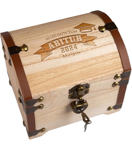 Personalisiert Holz Schatztruhe Zum Schulabschluss - Gravur Mit Jahreszahl