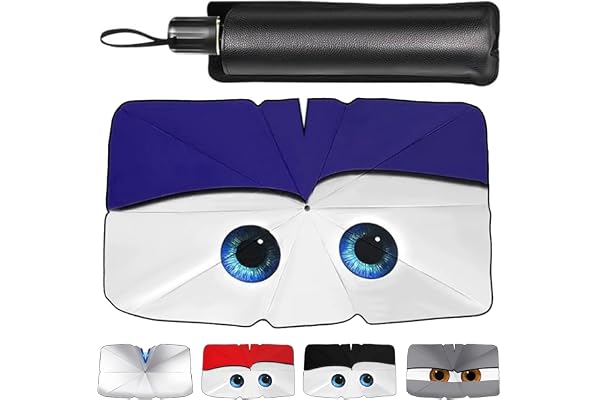 Pare Soleil Voiture Zuquik, Parapluie Pare Soleil Voiture Pare Brise Avant, Design Adorable d'yeux, 125 x 65 cm, Sac, pour Sportives, compactes et hatchbacks, Gris
