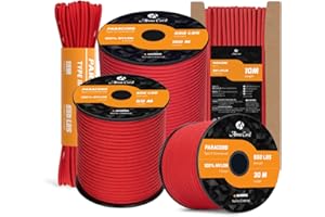 Abma Cord Paracord 550 4mm 30m 100% Nylon Rope Type III 7 Strands Parachute Cord for DIY, Camping, Survival, Outdoor - Max. 250kg - Red