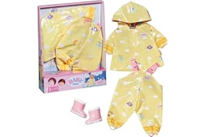 BABY born Deluxe Conjunto de Lluvia 836460 - Conjunto de Lluvia con Chubasquero, pantalón y Botas de Lluvia para muñecas de hasta 43 cm - Edad: 3+ años