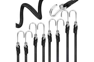 LOCINTE Corde Elastiche con Gancio, Set di 8 Corde Elastica includere 45cm, 60cm, 80cm, 100cm, Extra Forti Elastici Portapacchi, Universale per Bagagli, Campeggio, Auto, Attività all’Aperto
