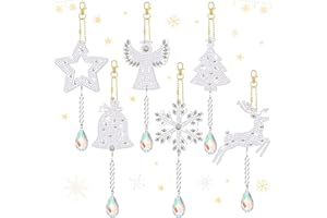 kiimiipa 6pc Weihnachten Diamond Painting Weihnachten,Diamond Painting SchlüSselanhänger,5D Doppelseitige Diamantmalerei Winter Diamond Painting Anhänger Wind Glocke HäNgende DiamantzubehöR (Weiß)