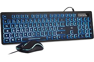 Rii RK105 Ensemble Clavier et Souris USB Rétroéclairé RGB pour Bureau de Domicile/Travail