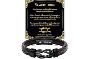 LEAFIA Bracelet Homme Nœud, Bracelet en cuir Manchette tressé à la Main Classique, gravé Je t'aime, Cadeau Anniversaire, Cadeau de Noel, Saint Valentin, pour Papa Mari Copain Couple